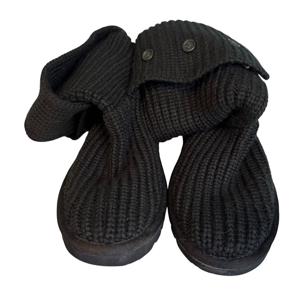 UGG Classic Cardy Knit Boots Black Wool Blend Button Convertible Womens Size 6